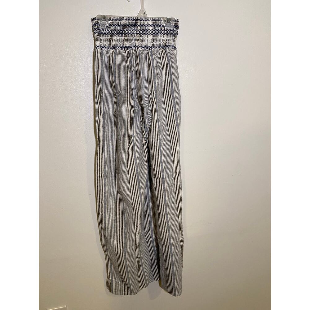 Indero Linen Blend Wide Leg Striped Pants SZ S